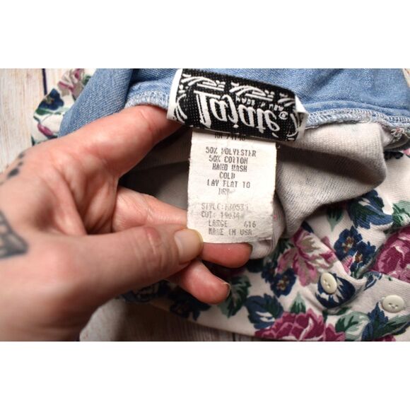 Vintage Lajate Button Up Collared Crop Tee Shirt Floral Flowers Womens Large - Picture 6 of 8